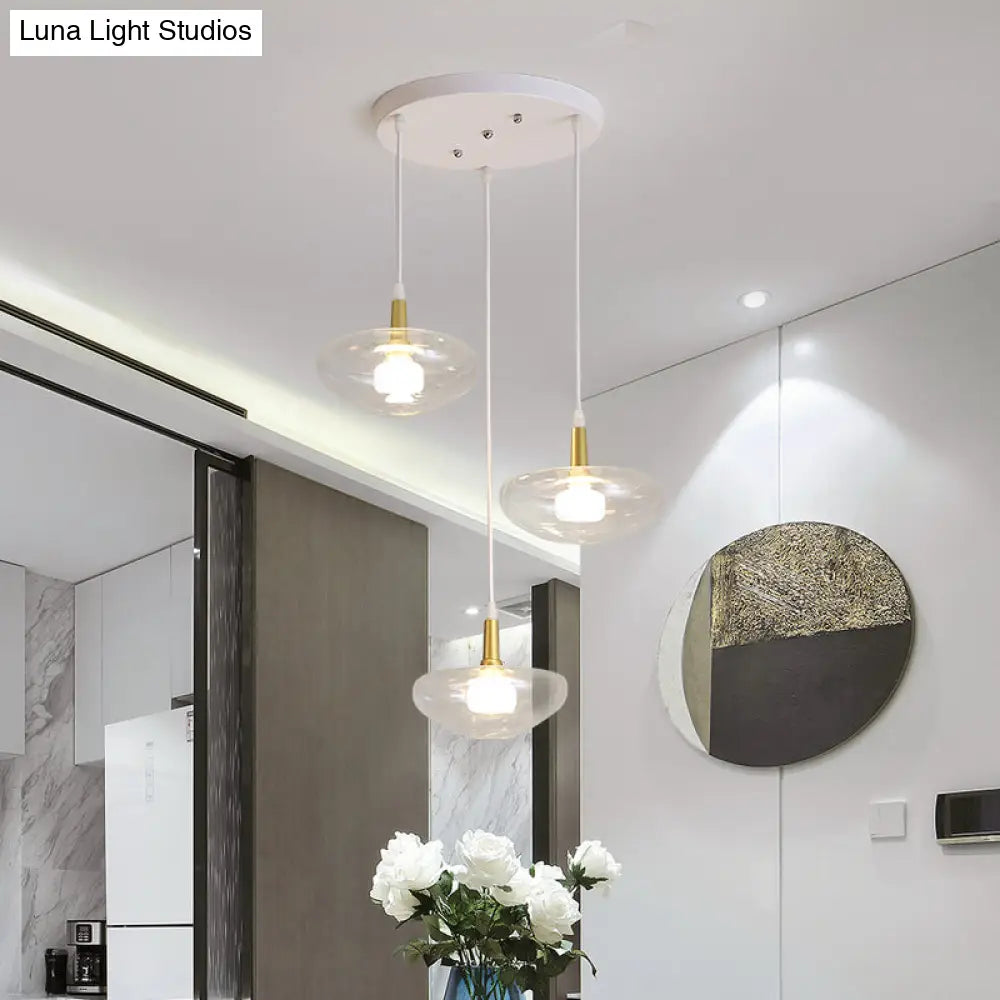 Vintage Clear Glass Chandelier: Oval Multi Light - 3 Bulb Pendant Lamp For Dining Room With Canopy