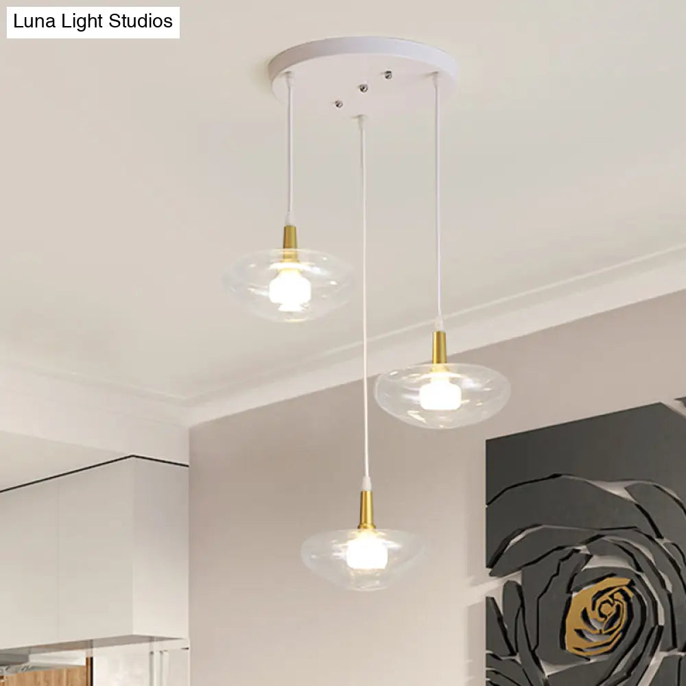 Vintage Clear Glass Chandelier: Oval Multi Light - 3 Bulb Pendant Lamp For Dining Room With Canopy