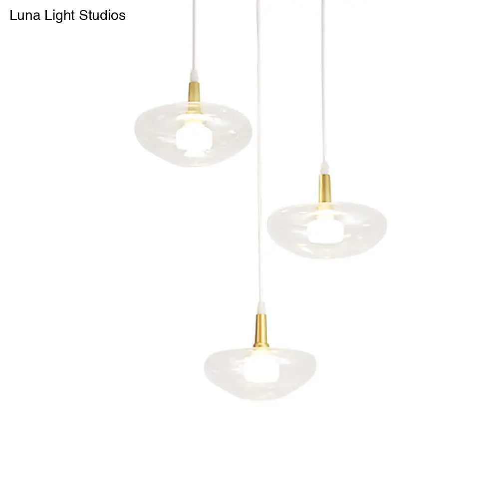 Vintage Clear Glass Chandelier: Oval Multi Light - 3 Bulb Pendant Lamp For Dining Room With Canopy