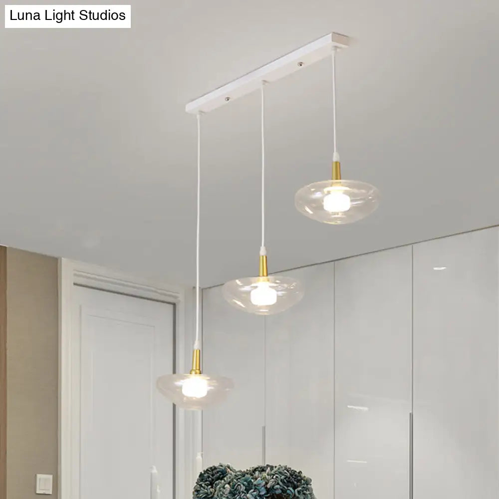 Vintage Clear Glass Chandelier: Oval Multi Light - 3 Bulb Pendant Lamp For Dining Room With Canopy