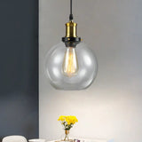 Vintage Clear Glass Hanging Ceiling Light With Brass Finish Ideal For Living Room Décor / Globe
