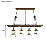Vintage Clear Glass Kerosene Chandelier: Dark Wood Island Lamp With 4 Lights