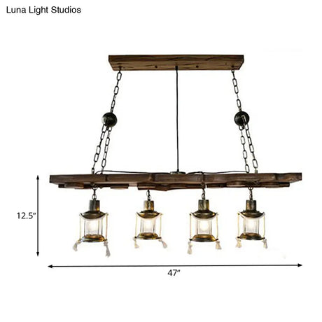 Vintage Clear Glass Kerosene Chandelier: Dark Wood Island Lamp With 4 Lights