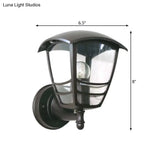 Vintage Clear Glass Lantern Wall Lamp For Courtyard: Dark Coffee 1-Light Lighting