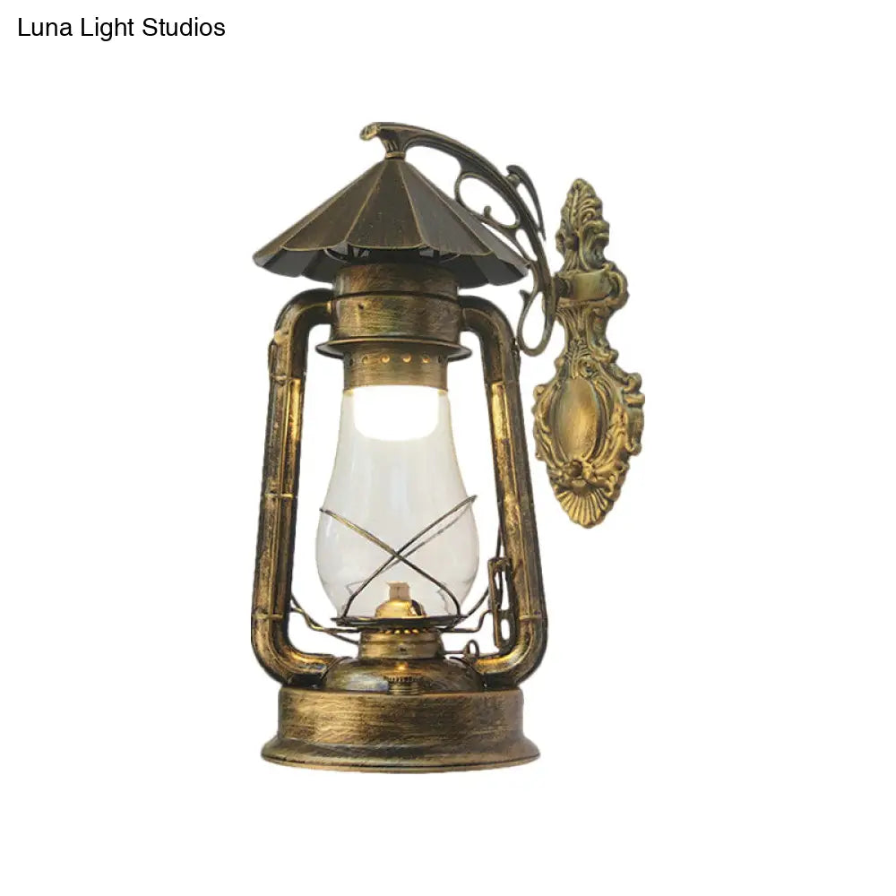 Vintage Clear Glass Lantern Wall Sconce For Outdoor Lighting With Single Bulb In Black/Bronze/Copper
