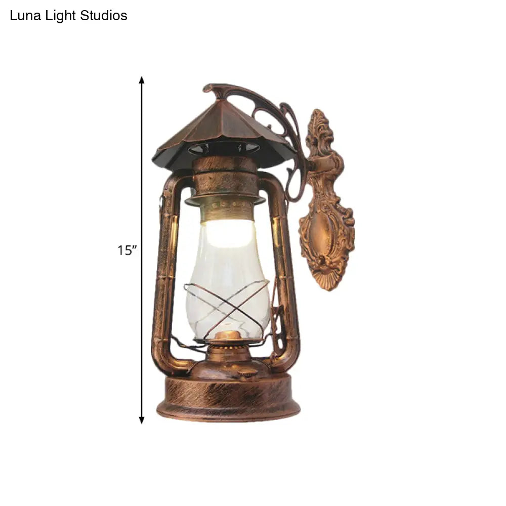 Vintage Clear Glass Lantern Wall Sconce For Outdoor Lighting With Single Bulb In Black/Bronze/Copper