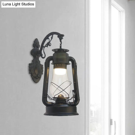 Vintage Clear Glass Lantern Wall Sconce For Outdoor Lighting With Single Bulb In Black/Bronze/Copper