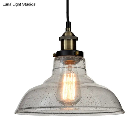 Vintage Clear Glass Pendant Lighting For Dining Room With Barn Style Shade
