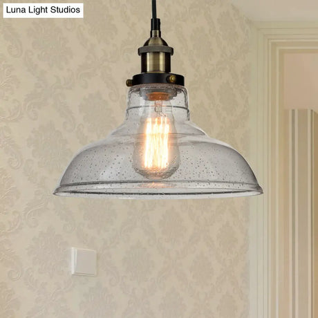 Vintage Clear Glass Pendant Lighting For Dining Room With Barn Style Shade