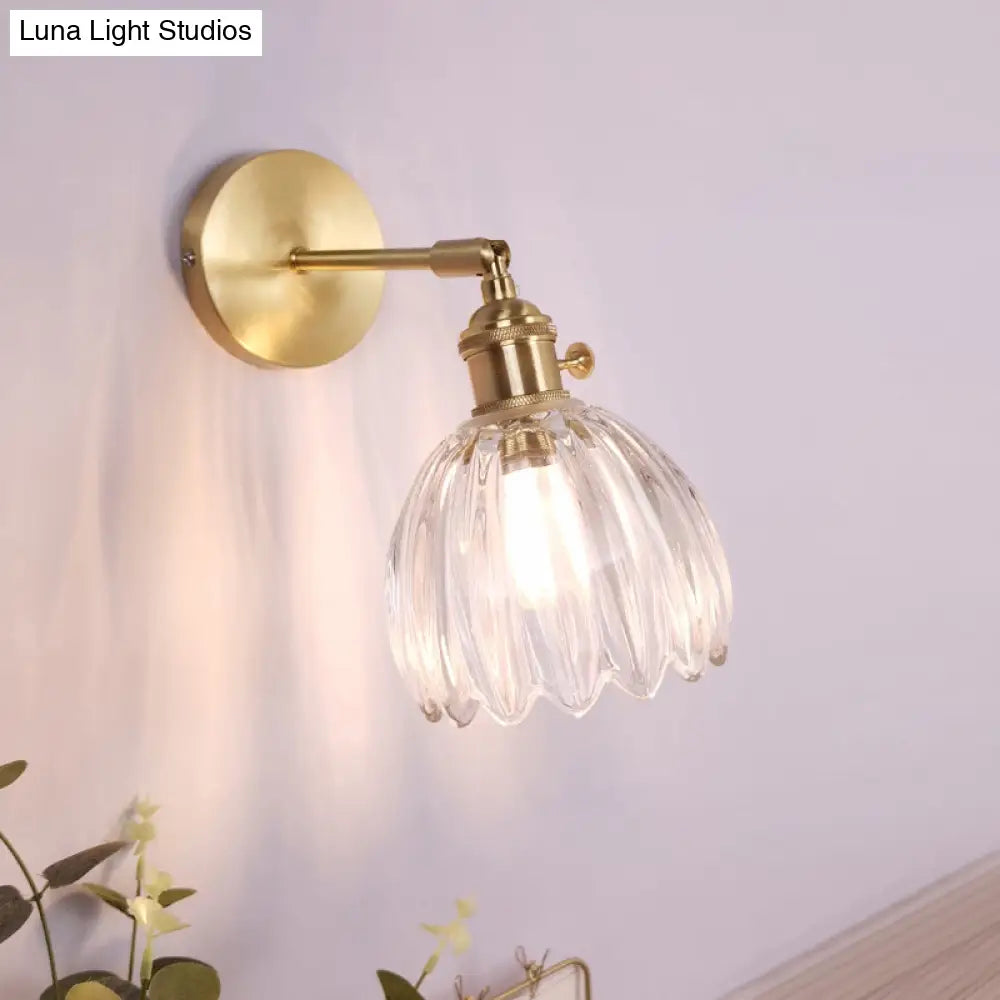 Vintage Clear Glass Wall Mounted Lamp - Single-Bulb Light Fixture For Bedroom