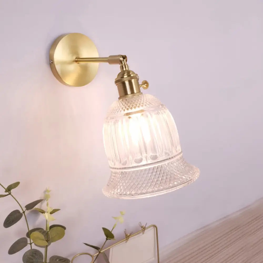 Vintage Clear Glass Wall Mounted Lamp - Single-Bulb Light Fixture For Bedroom / E