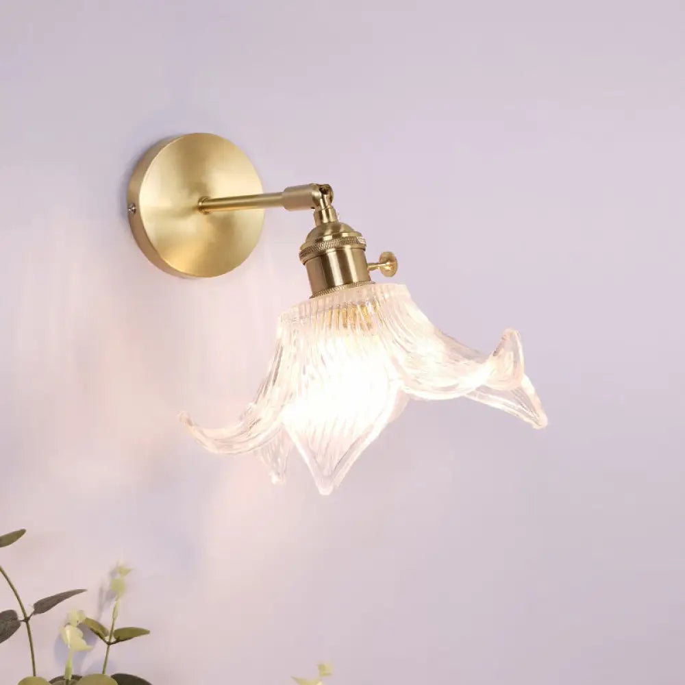 Vintage Clear Glass Wall Mounted Lamp - Single-Bulb Light Fixture For Bedroom / F