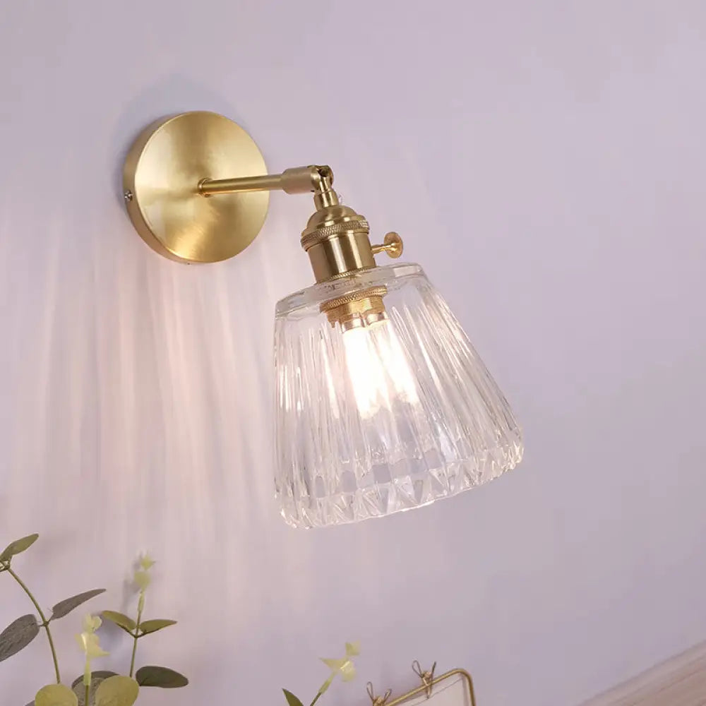 Vintage Clear Glass Wall Mounted Lamp - Single-Bulb Light Fixture For Bedroom / K