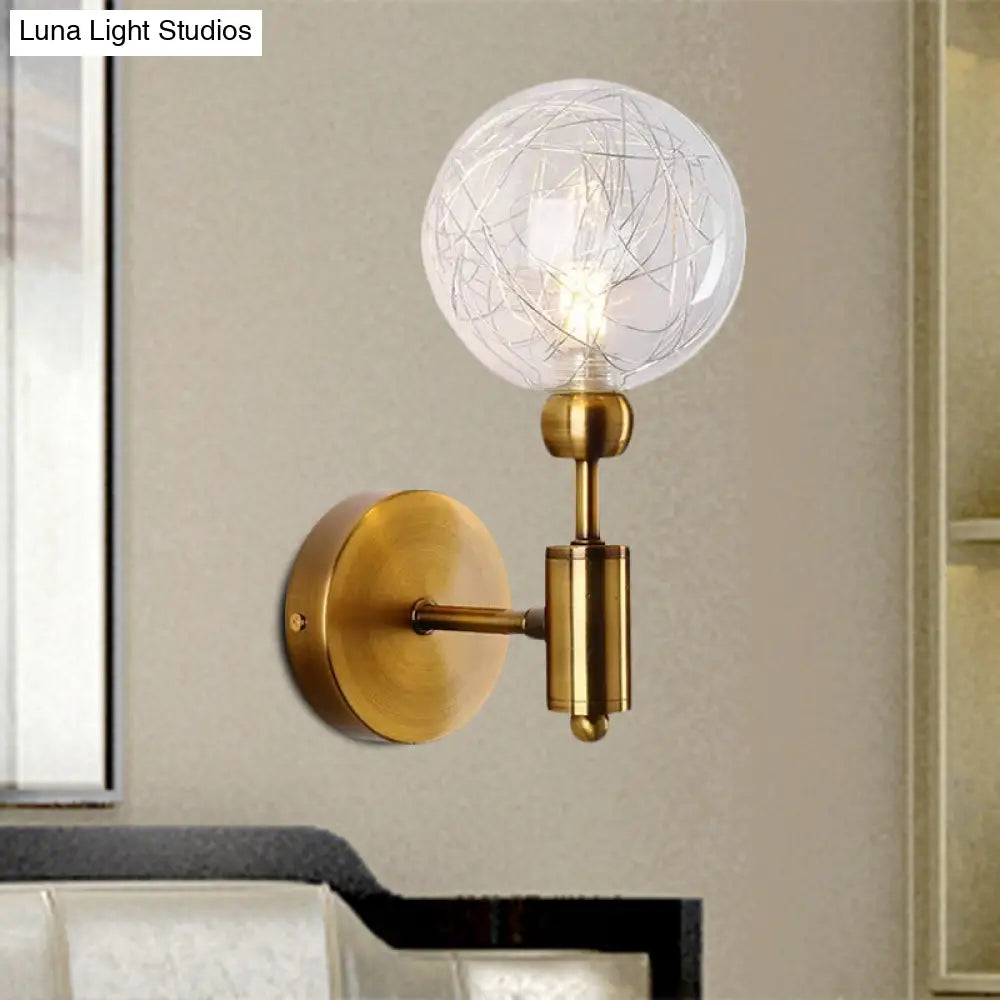 Vintage Clear Glass Wall Sconce Lighting With 1/2 Lights Orb Black/Gold Fixture