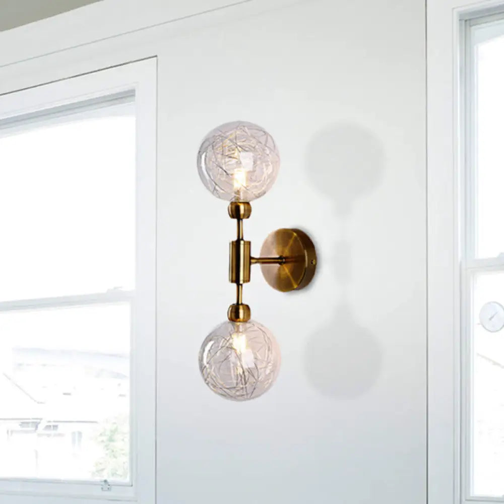 Vintage Clear Glass Wall Sconce Lighting With 1/2 Lights Orb Black/Gold Fixture 2 / Gold