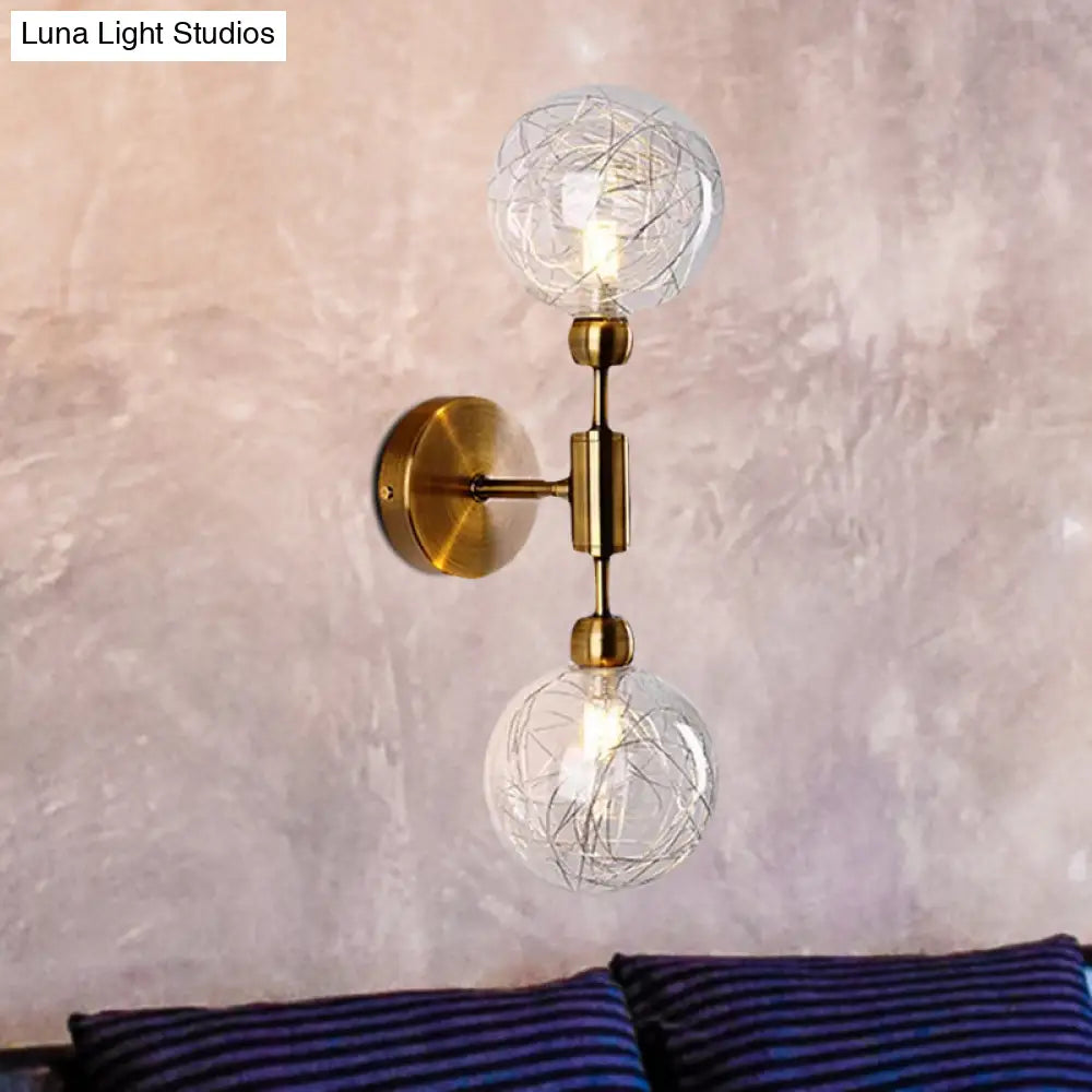 Vintage Clear Glass Wall Sconce Lighting With 1/2 Lights Orb Black/Gold Fixture