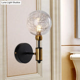 Vintage Clear Glass Wall Sconce Lighting With 1/2 Lights Orb Black/Gold Fixture