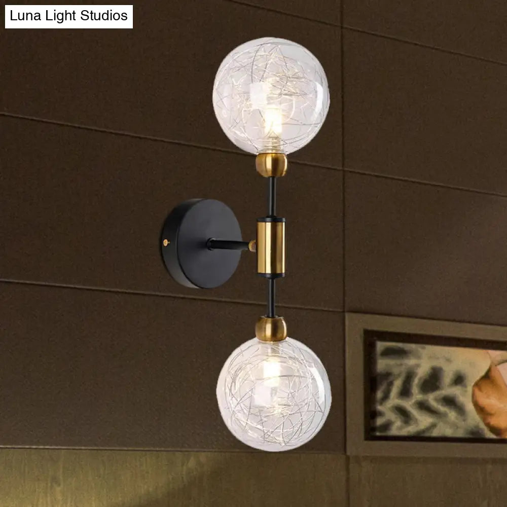 Vintage Clear Glass Wall Sconce Lighting With 1/2 Lights Orb Black/Gold Fixture