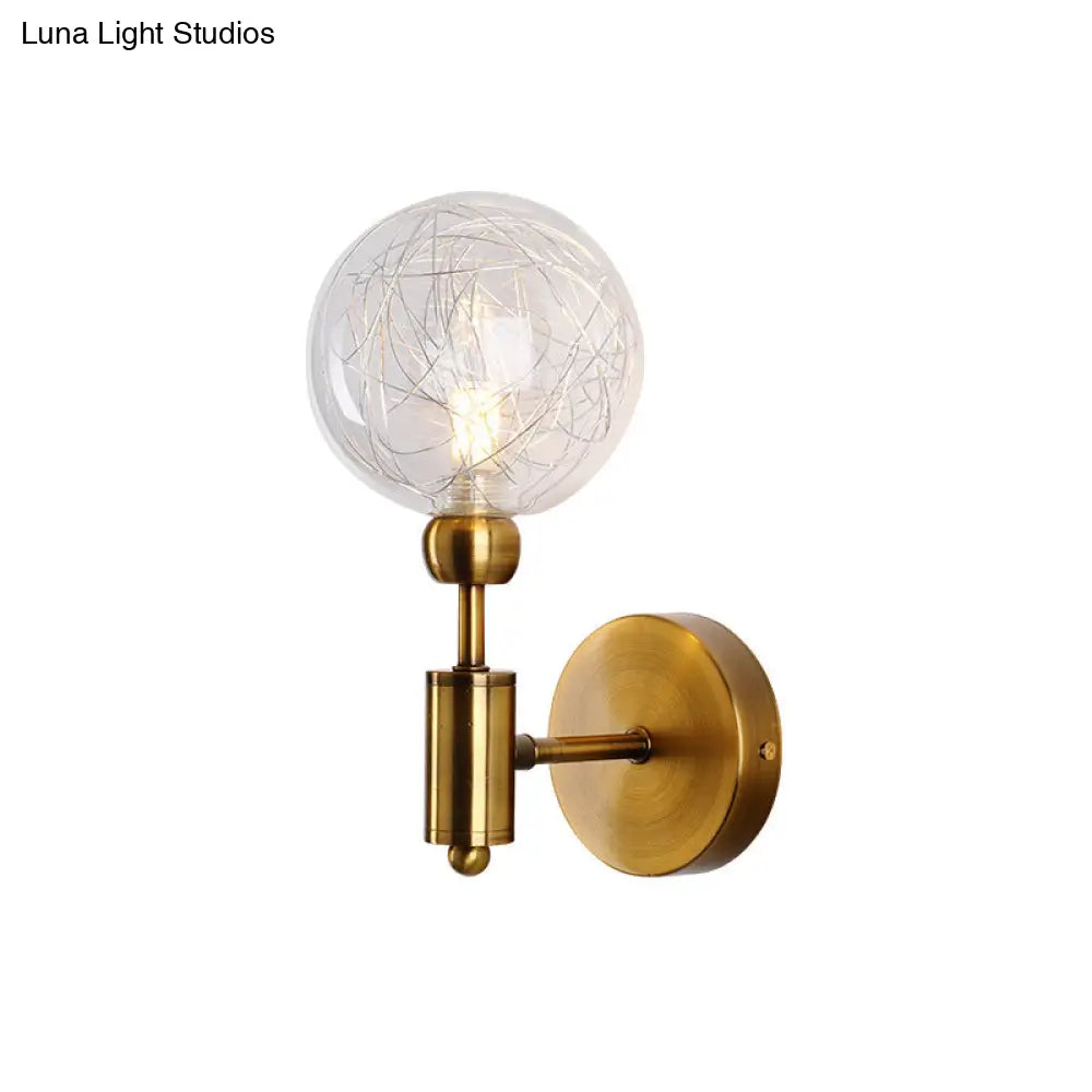 Vintage Clear Glass Wall Sconce Lighting With 1/2 Lights Orb Black/Gold Fixture