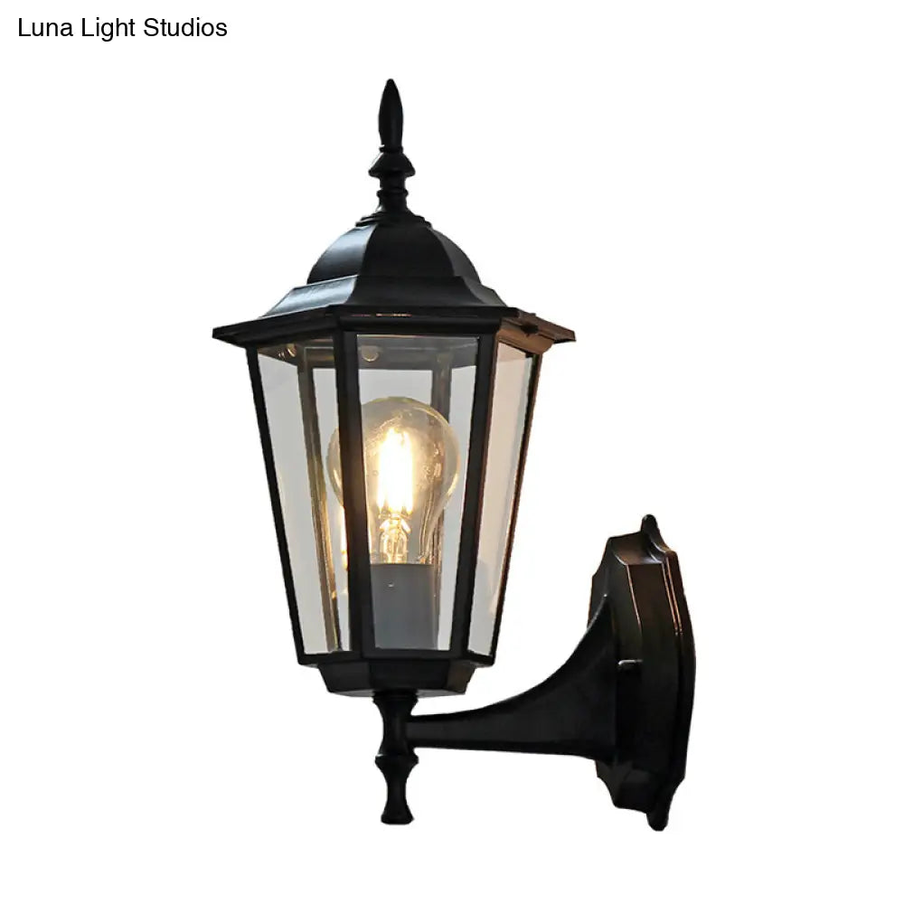 Vintage Clear Glass Wall Sconce: Tapered Single-Bulb Courtyard Lamp