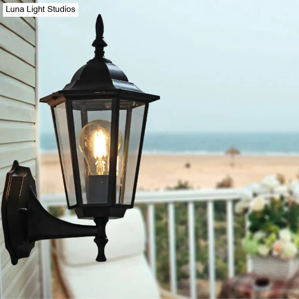 Vintage Clear Glass Wall Sconce: Tapered Single-Bulb Courtyard Lamp