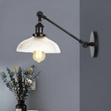 Vintage Clear Ribbed Glass Wall Sconce Black/Bronze/Brass 1-Light 8/12 L Arm Black / 8