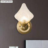 Vintage Clear Ribbed Glass Wall Sconce Light With Gold Finish - Shell Design