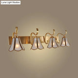Vintage Colonial Floral Vanity Mirror Light: 4-Bulb Frosted Glass Sconce Wall Lighting In Gold