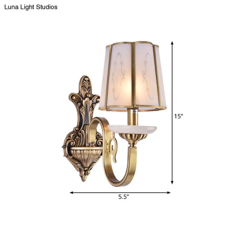 Vintage Cone Glass Sconce With Translucent Finish And Brass Mount - Indoor Wall Lamp