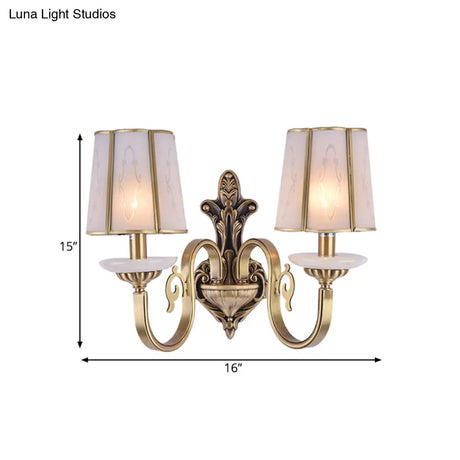 Vintage Cone Glass Sconce With Translucent Finish And Brass Mount - Indoor Wall Lamp