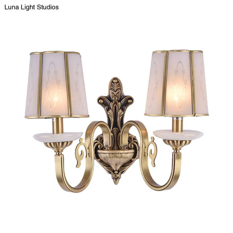 Vintage Cone Glass Sconce With Translucent Finish And Brass Mount - Indoor Wall Lamp