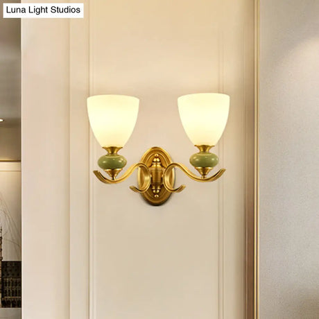 Vintage Conic Wall Mount Light - Opal Glass Up Lamp In Gold For Living Room