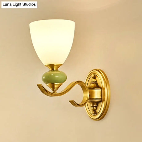 Vintage Conic Wall Mount Light - Opal Glass Up Lamp In Gold For Living Room