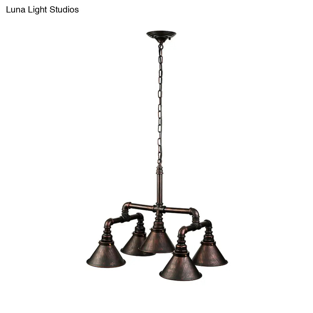 Vintage Conical Chandelier With 5 Metal Lights - Stylish Ceiling Fixture For Dining Room Décor