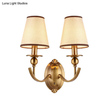 Vintage Conical Fabric Shade Wall Light Brass Sconce For Bedroom Lighting