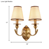 Vintage Conical Fabric Shade Wall Light Brass Sconce For Bedroom Lighting