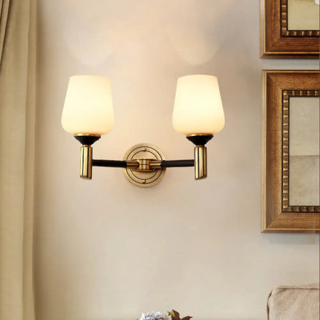 Vintage Conical Wall Sconce With Frosted Glass Shade In Black-Gold - Perfect For Foyer Lighting 2 /