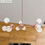 Vintage Copper Chandelier With Clear/Amber Glass Orb Shades - 3/9/12 Lights Branch Design