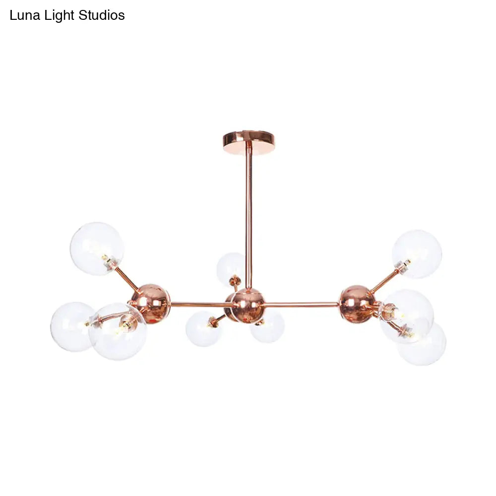 Vintage Copper Chandelier With Clear/Amber Glass Orb Shades - 3/9/12 Lights Branch Design