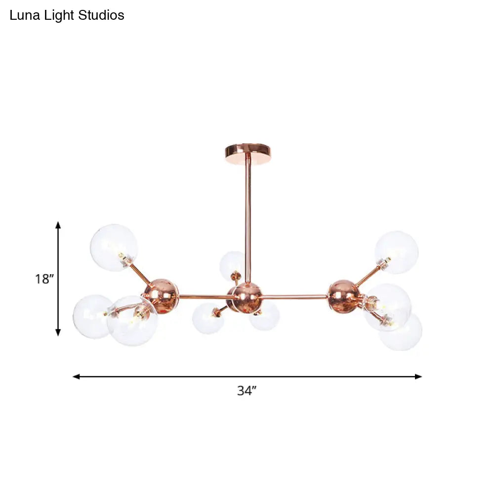Vintage Copper Chandelier With Clear/Amber Glass Orb Shades - 3/9/12 Lights Branch Design