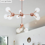 Vintage Copper Chandelier With Clear/Amber Glass Orb Shades - 3/9/12 Lights Branch Design