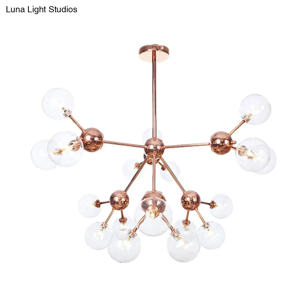 Vintage Copper Chandelier With Clear/Amber Glass Orb Shades - 3/9/12 Lights Branch Design