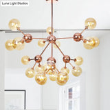 Vintage Copper Chandelier With Clear/Amber Glass Orb Shades - 3/9/12 Lights Branch Design