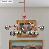 Vintage Copper Chandelier With Clear/Amber Glass Orb Shades - 3/9/12 Lights Branch Design