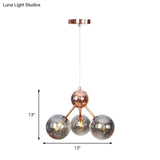 Vintage Copper Chandelier With Clear/Amber Glass Orb Shades - 3/9/12 Lights Branch Design