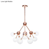 Vintage Copper Chandelier With Clear/Amber Glass Orb Shades - 3/9/12 Lights Branch Design