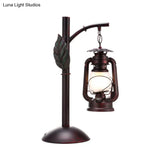 Vintage Copper Lantern Table Lamp With Frosted Glass Shade - Coffee Shop Desk Lighting