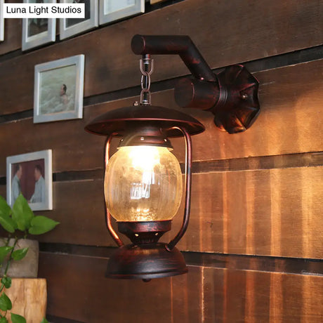 Vintage Copper Lantern Wall Light With Clear Glass - Outdoor Sconce Lamp