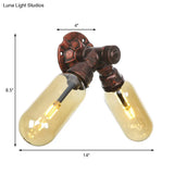 Vintage Copper Pipe Wall Sconce With 2 Led Lights For Living Room