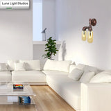 Vintage Copper Pipe Wall Sconce With 2 Led Lights For Living Room
